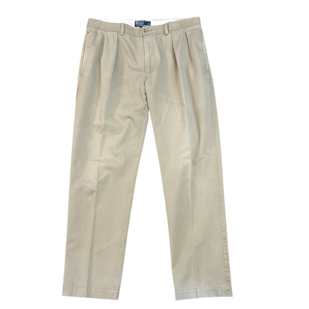 VTG 90’s Polo Ralph Lauren Ethan Pleated Front Chino Pant Tan Cotton Pony 36x32 - Picture 15 of 15